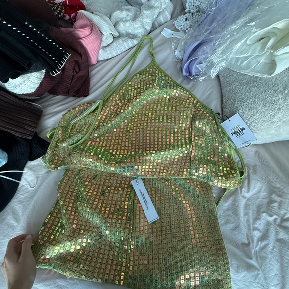 Princess Polly Green and Gold Sequin Skirt Set - Picture 1 of 3